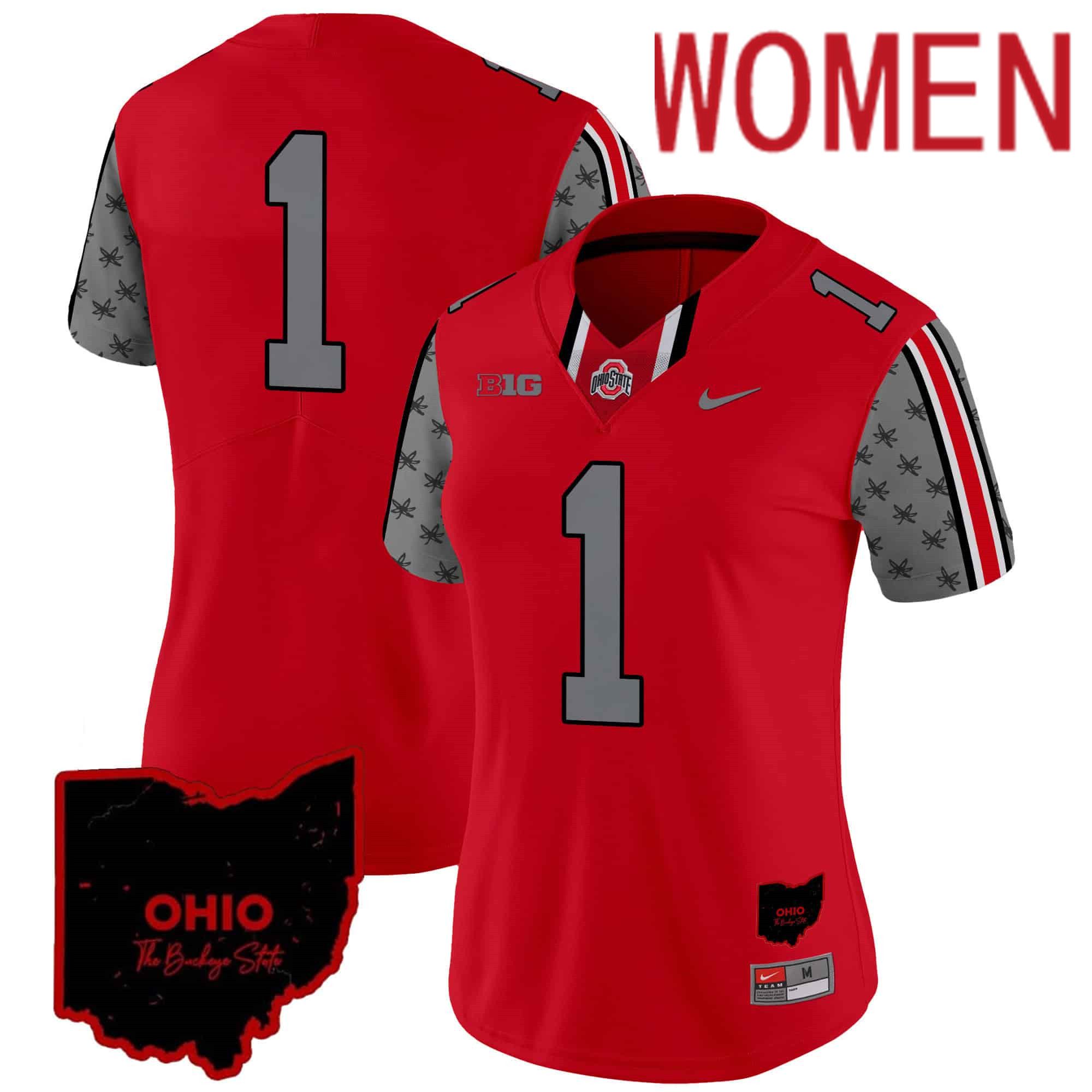 Women Ohio State Buckeyes #1 No Name Red 2024 Nike Home Patch Vapor Limited NCAA Jersey->women nfl jersey->Women Jersey